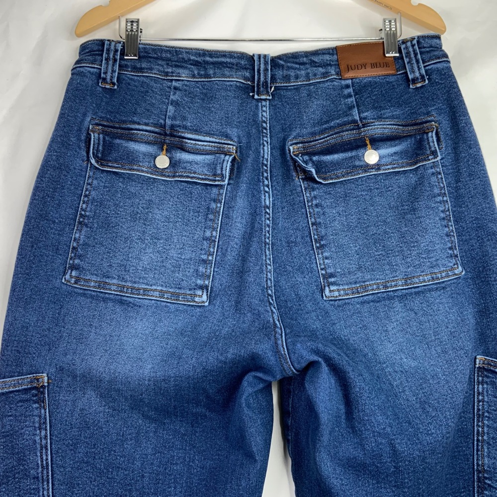 Judy Blue Womens High Rise Cargo Straight Leg Jeans Medium Wash Blue Utility - Picture 7 of 10